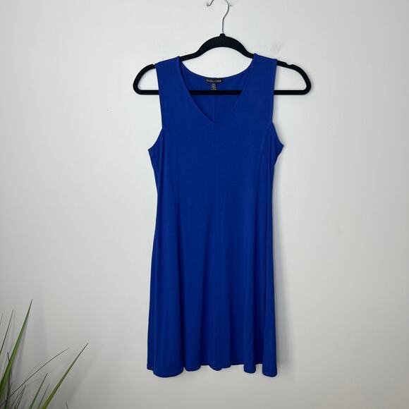 Eileen Fisher Adriatic Blue V-Neck Viscose Jersey Flare‎ Dress XXS Minimalist - Picture 2 of 9